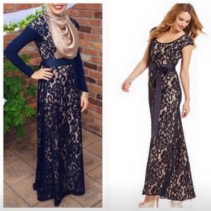 Betsy&Adam navy lace gown